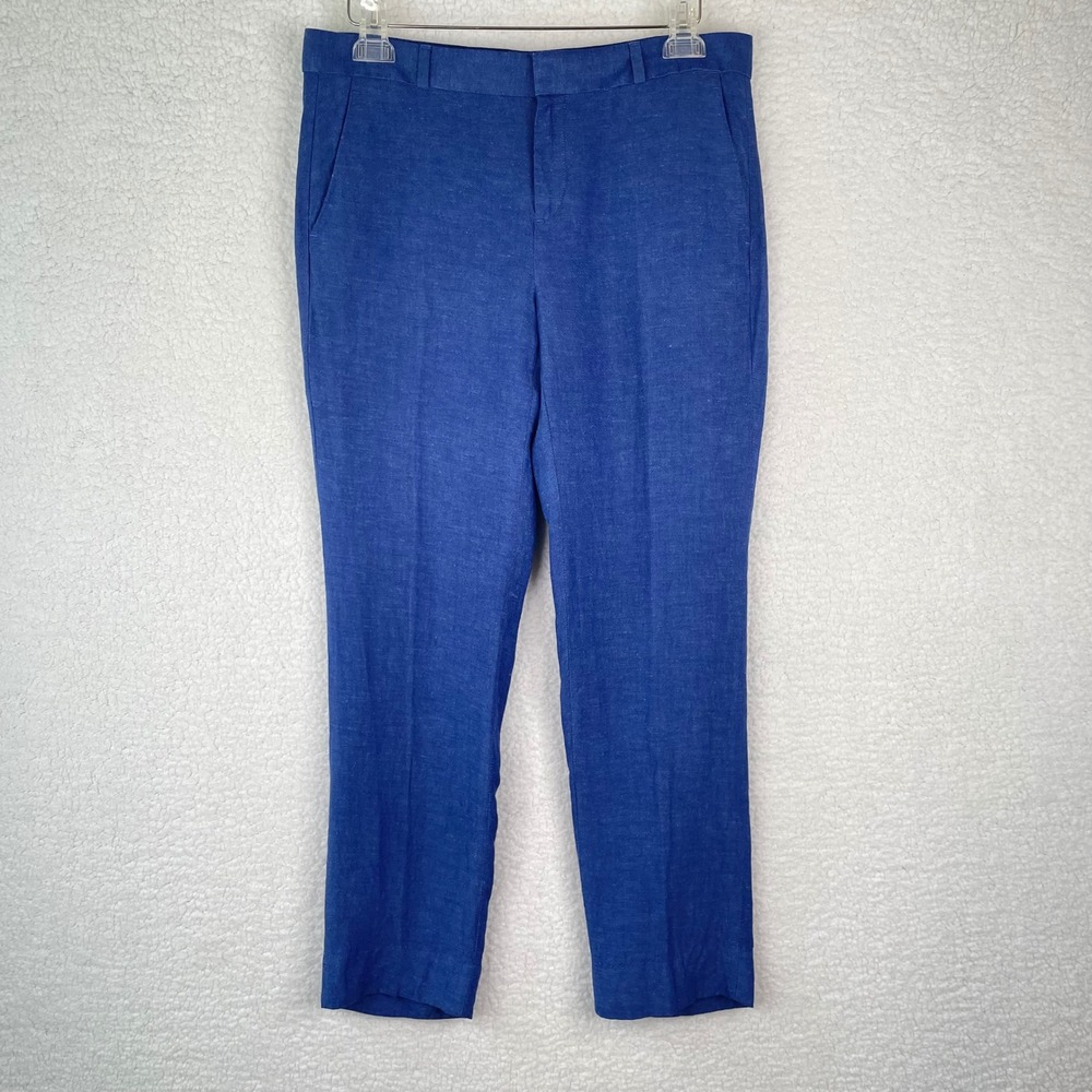 Banana Republic Avery Blue Linen Blend Ankle Pants Womens 6 Cobalt Slim Career - Picture 2 of 12